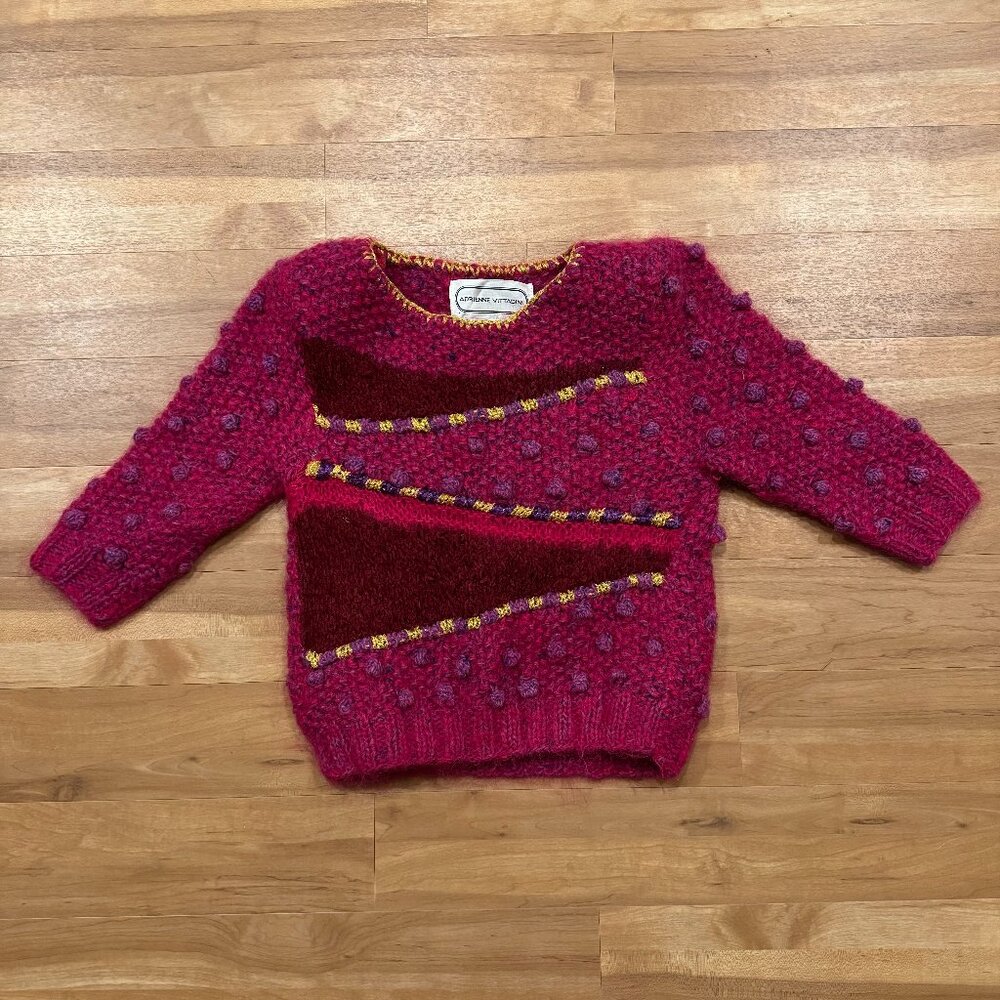 Adrienne Vittadini Wool Sweater – Hot Pink & Purple with 3D Knitted Dots